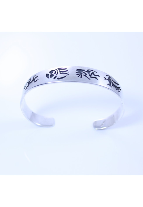 Sterling silver bangle with native American Hopi, eagle, bear claw & gecko